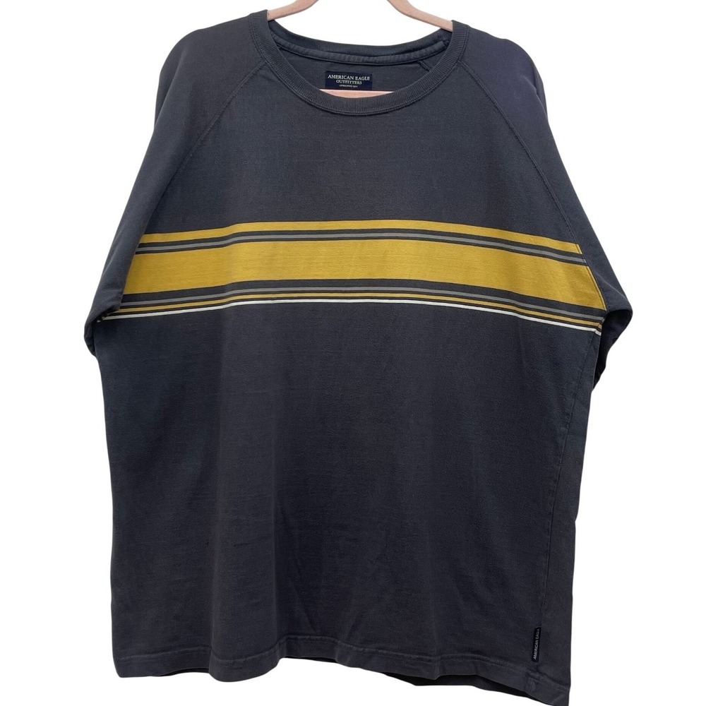 American Eagle Outfitters Mens XL Long Sleeve T‎ Shirt Blue Yellow Stripe Cotton